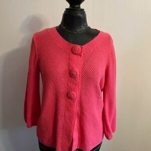Madison Pink knit Sweater with 3 covered buttons, size M